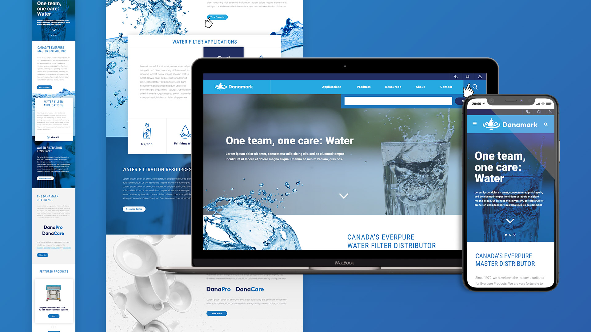 danamark watercare website home page design and mockups