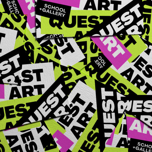 quest art branded business cards and case study tile